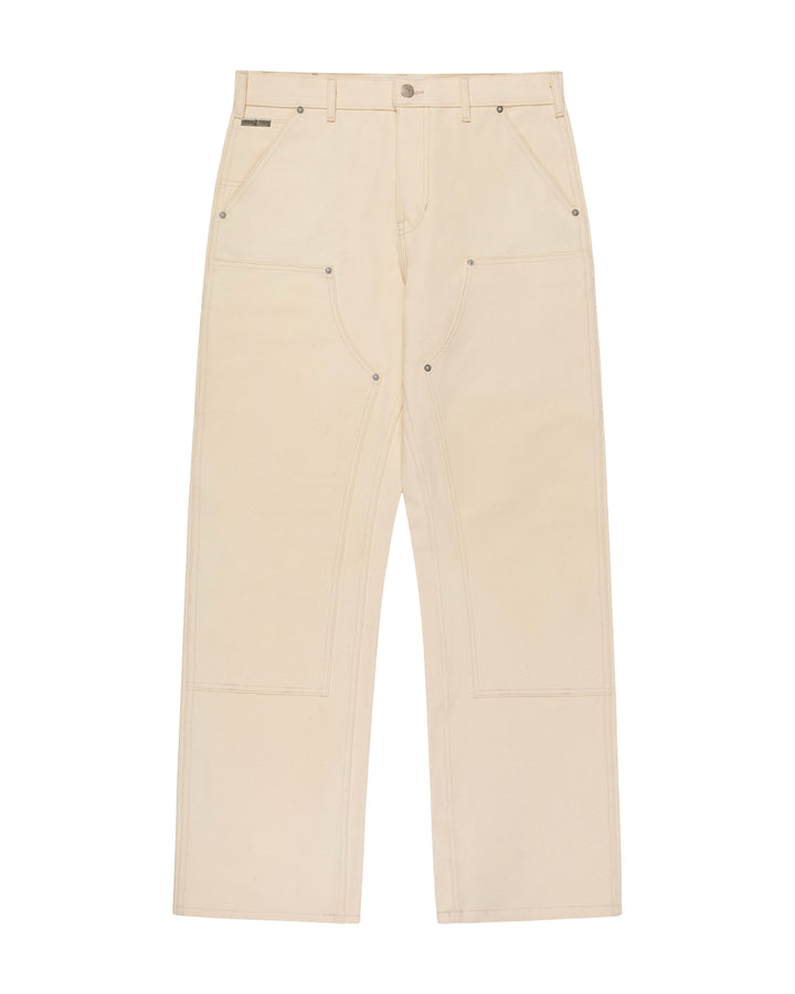WHITE DOUBLE KNEE CANVAS PANTS