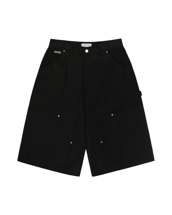 BLACK CANVAS DOUBLE KNEE SHORTS