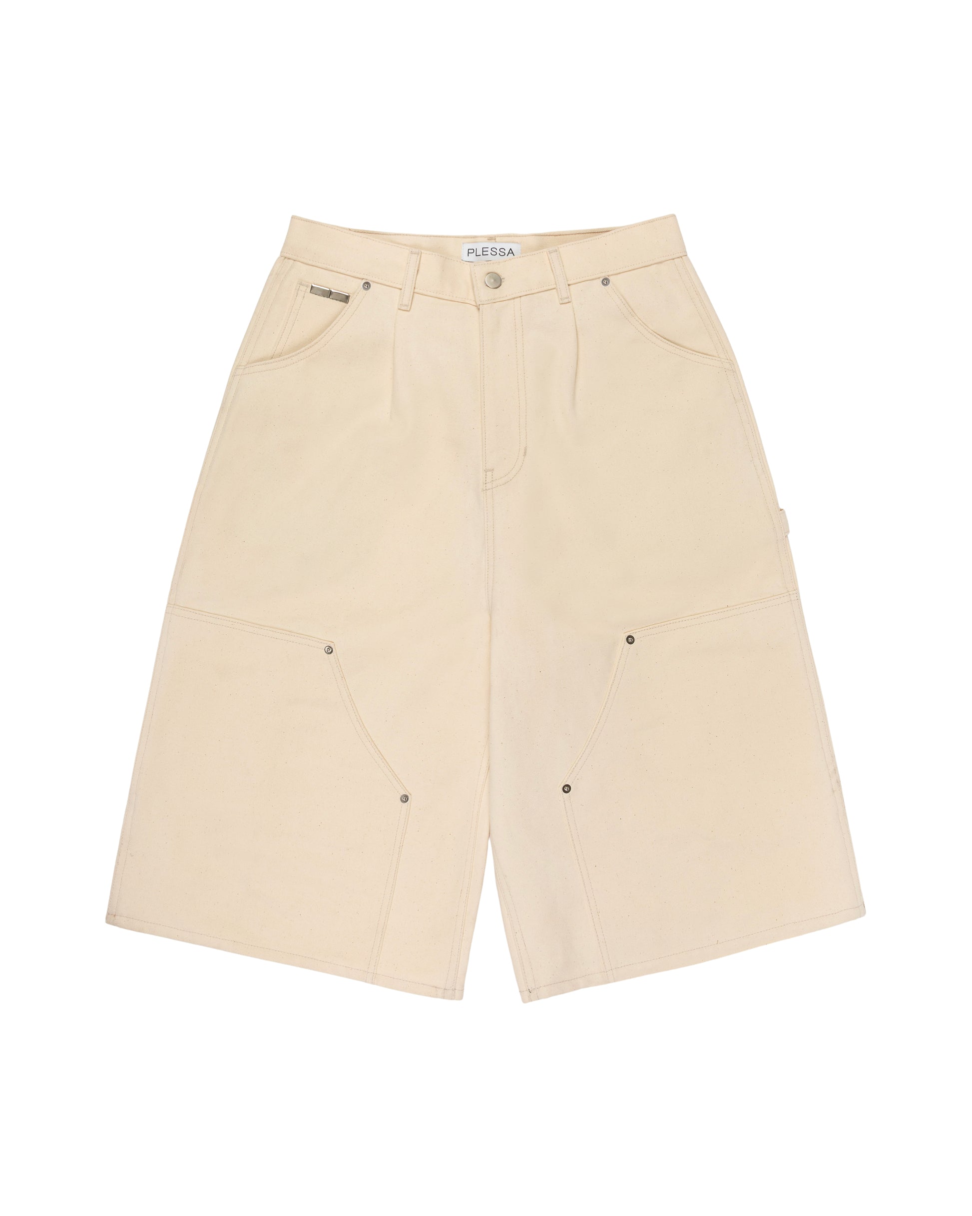WHITE CANVAS DOUBLE KNEE SHORTS