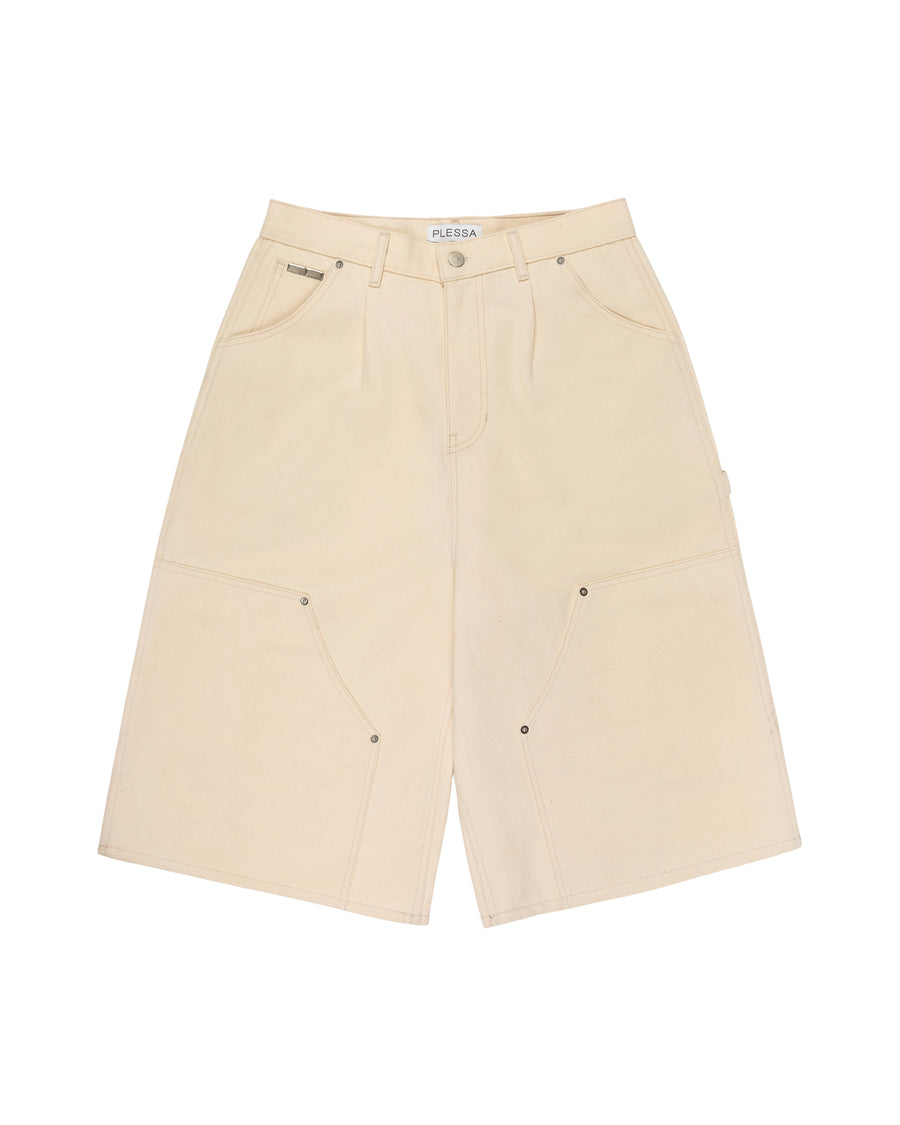 WHITE CANVAS DOUBLE KNEE SHORTS