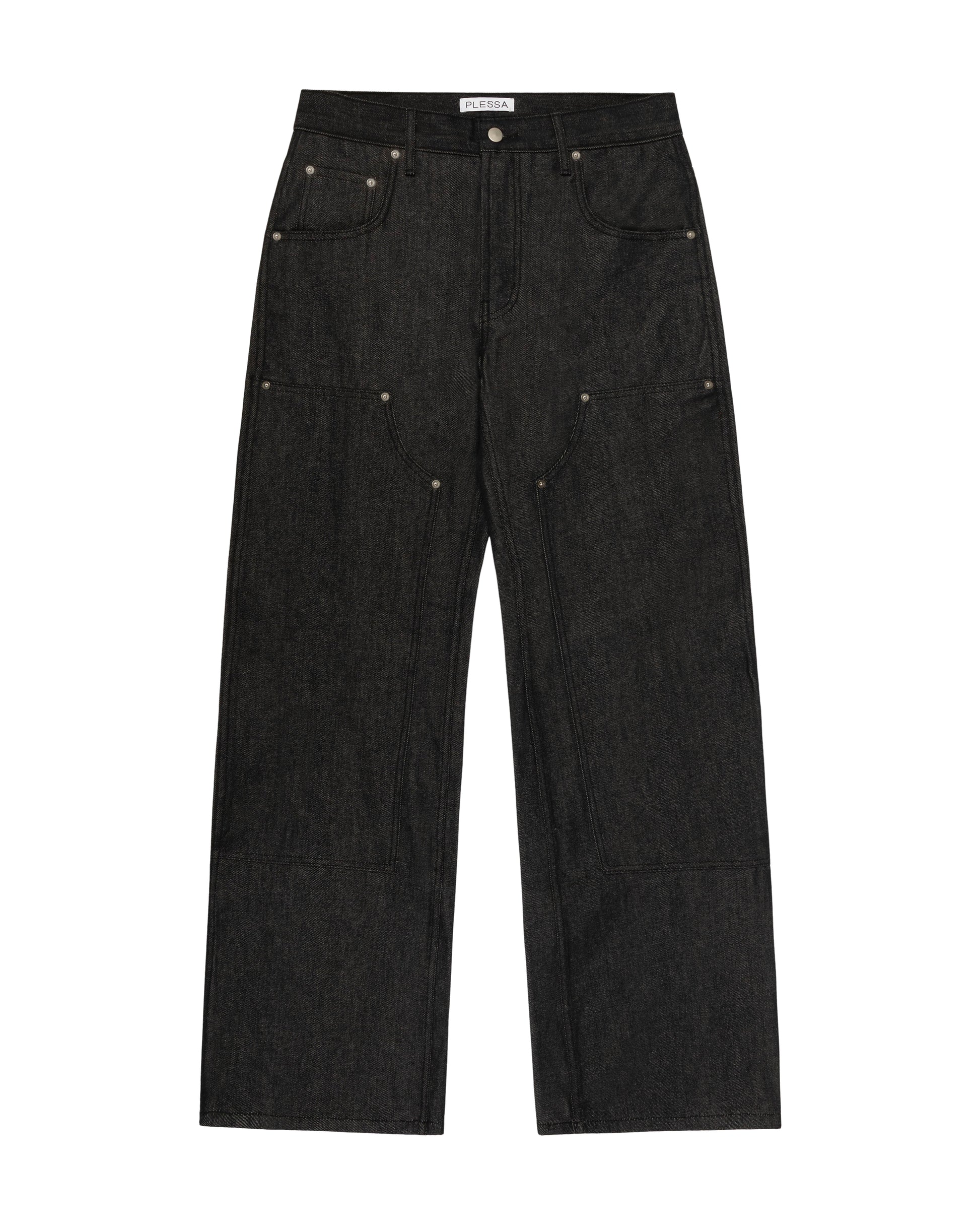 RAW DOUBLE KNEE BLACK DENIEM