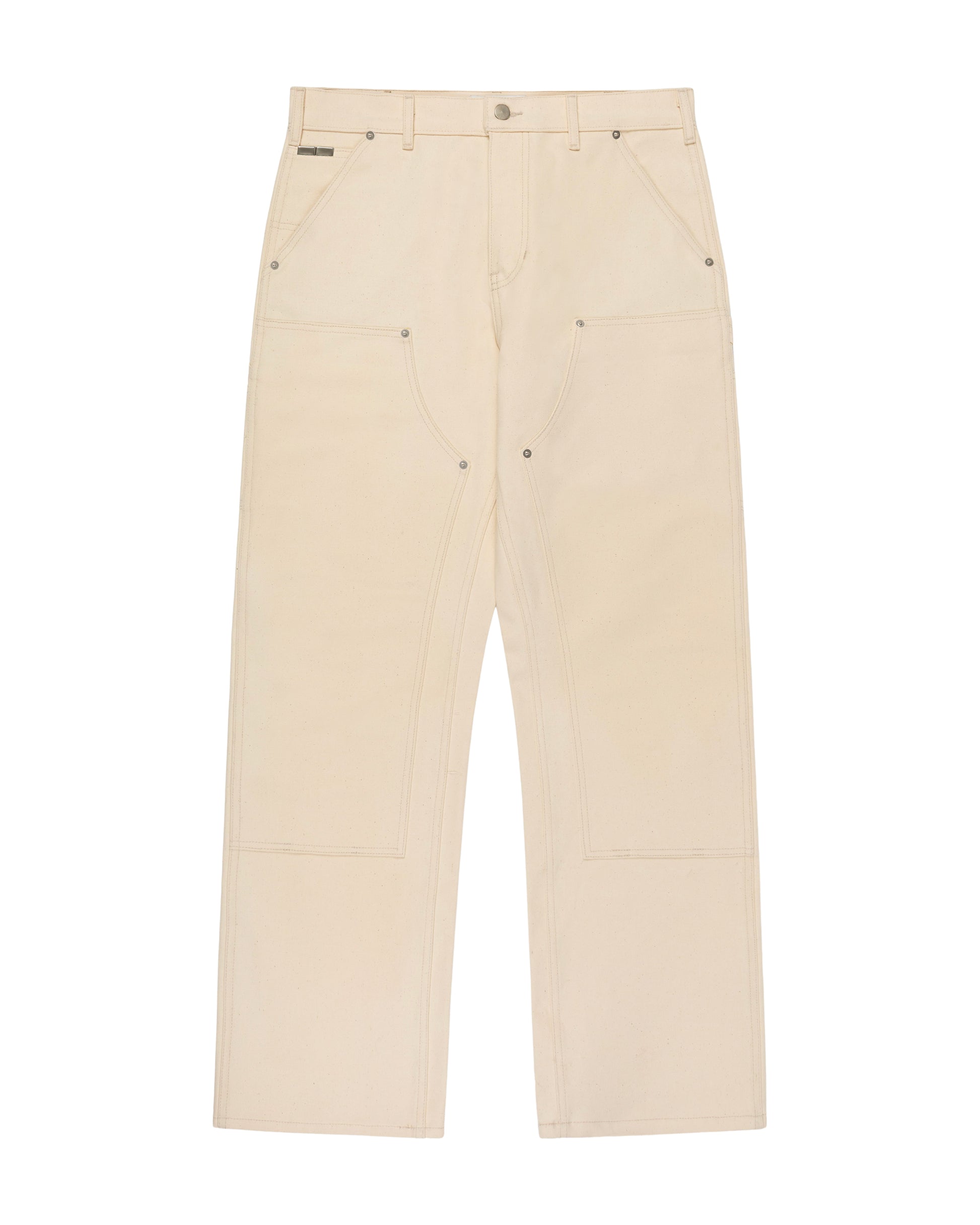 WHITE DOUBLE KNEE CANVAS PANTS