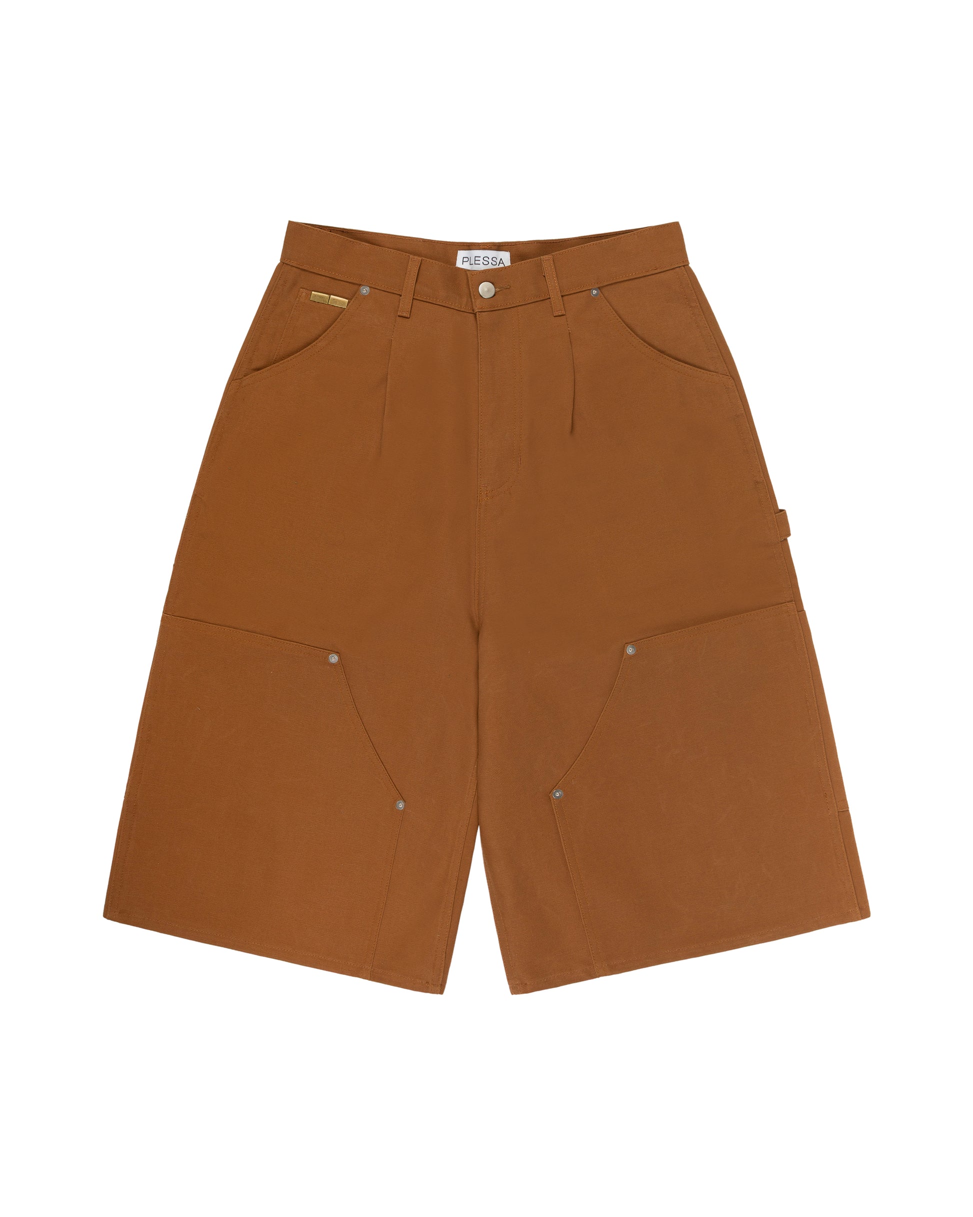 BROWN CANVAS DOUBLE KNEE SHORTS